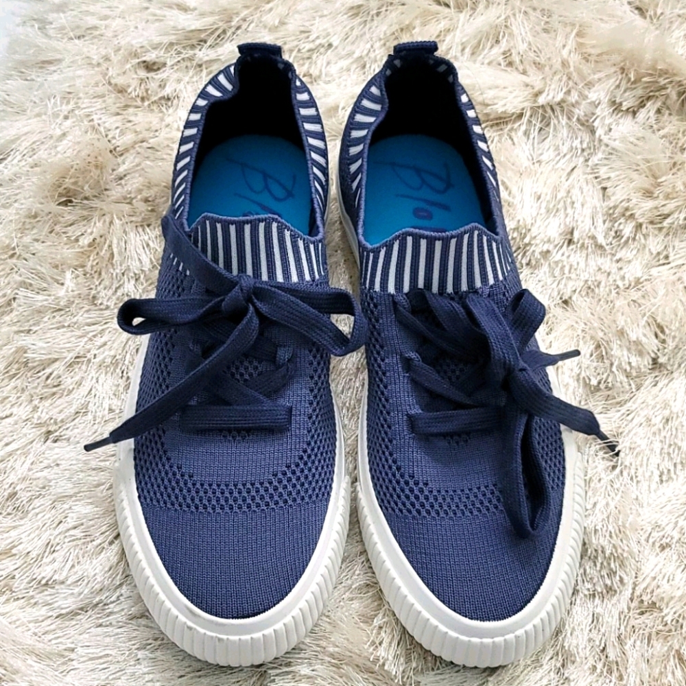 Blue and white sneakers